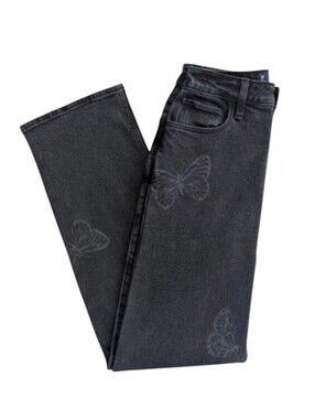 Hollister Butterfly Graphic Dad Jeans High Rise Washed Black Size 2/26 NWT